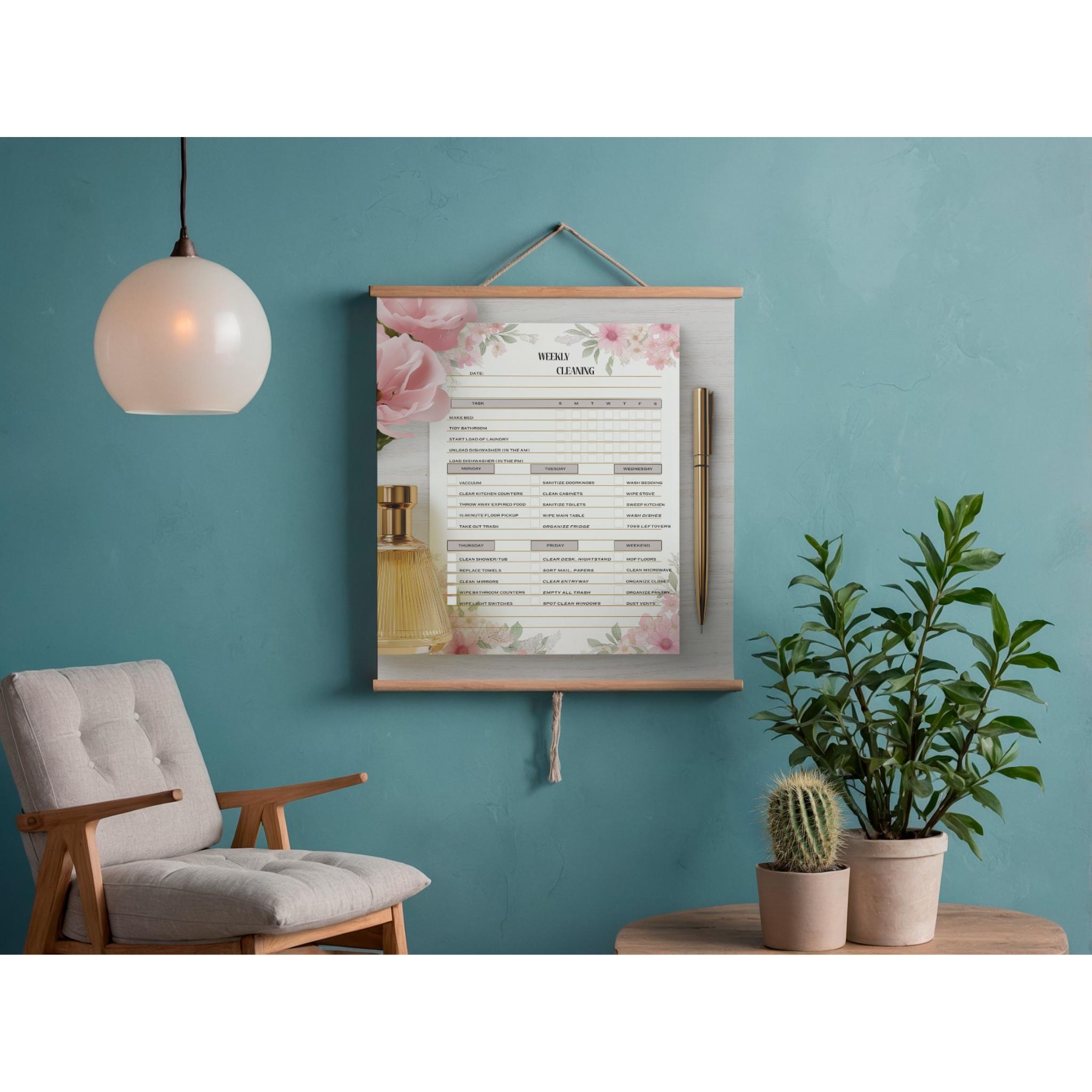 Weekly Cleaning Checklist | Floral Home Organizer (editable Canva ...