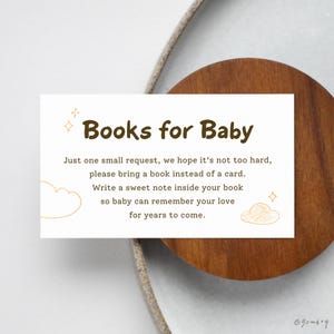 Editable Books for Baby Card Template, Cloud Theme, Neutral Baby Shower Insert, Corjl Template, Instant Download