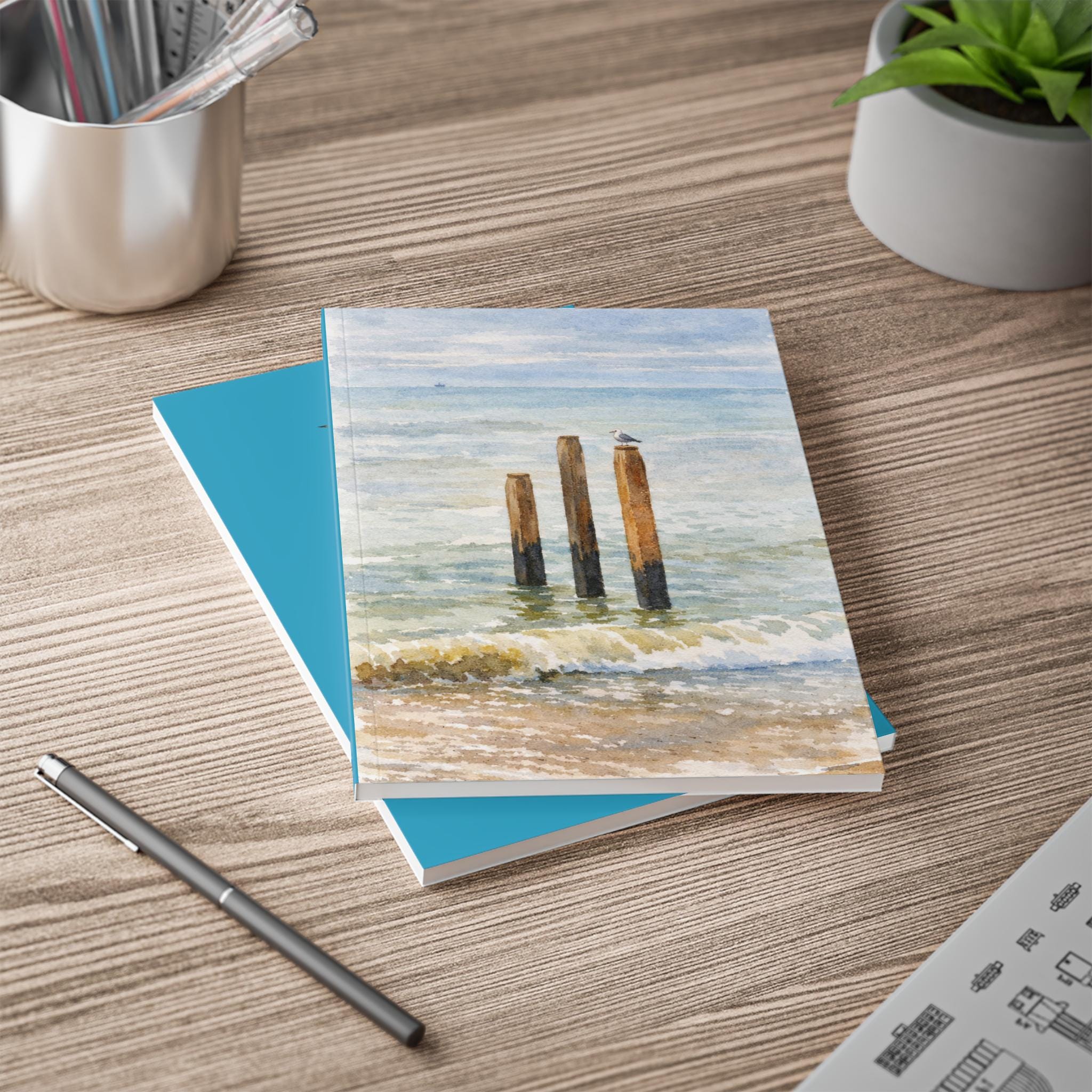 Notebook Am Strand A5 Seagull Watercolor Notebook, Coastal Beach Journal, Seaside Diary ...