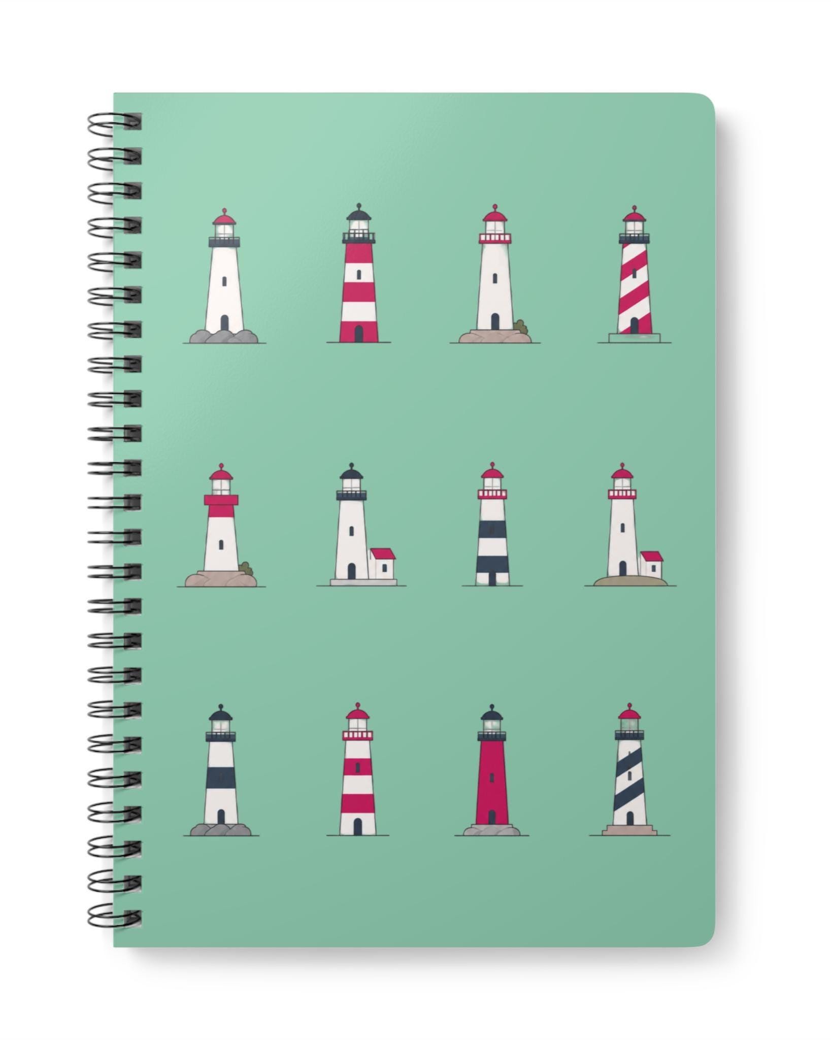 Mint Green Lighthouse Notebook, Minimalist Coastal Journal, Seaside ...