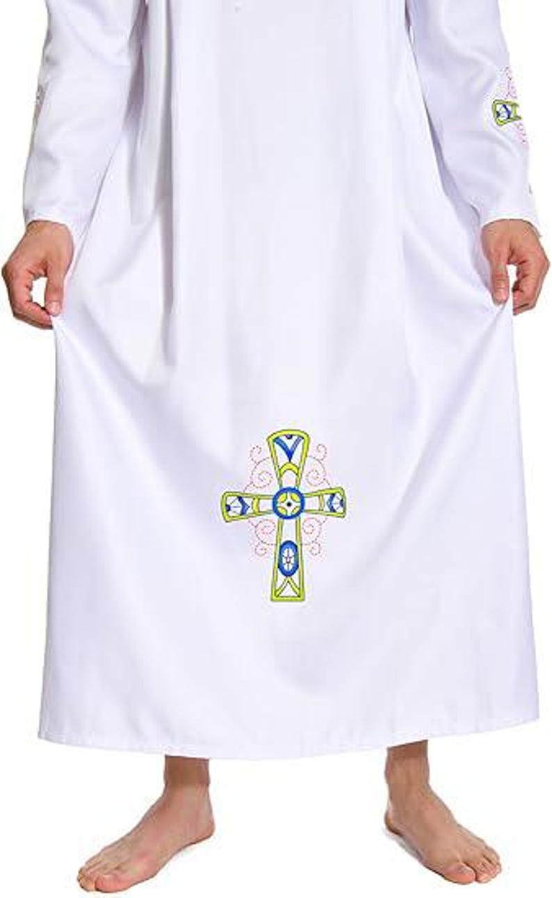 Embroidered Cross White Cotton Priest Robe – Clergy Cassock - Gift for ...