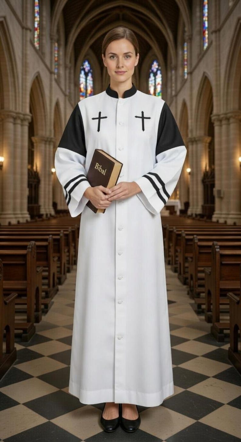 White Shoulder Robe White Clergy Robe With Black Cross Embroidery – Polyester Liturgical ...