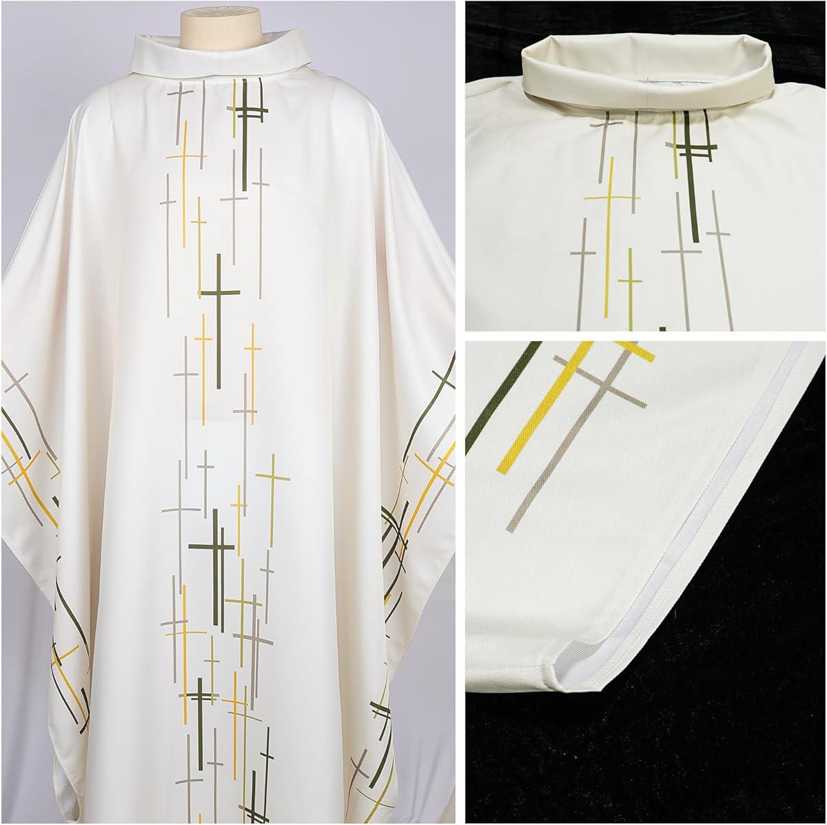 White Liturgical Chasuble – Modern Cross Embroidery Clergy Vestment ...