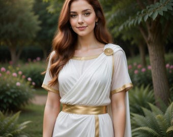 roman dress white and gold Women's Ancient Greek Roman Dress