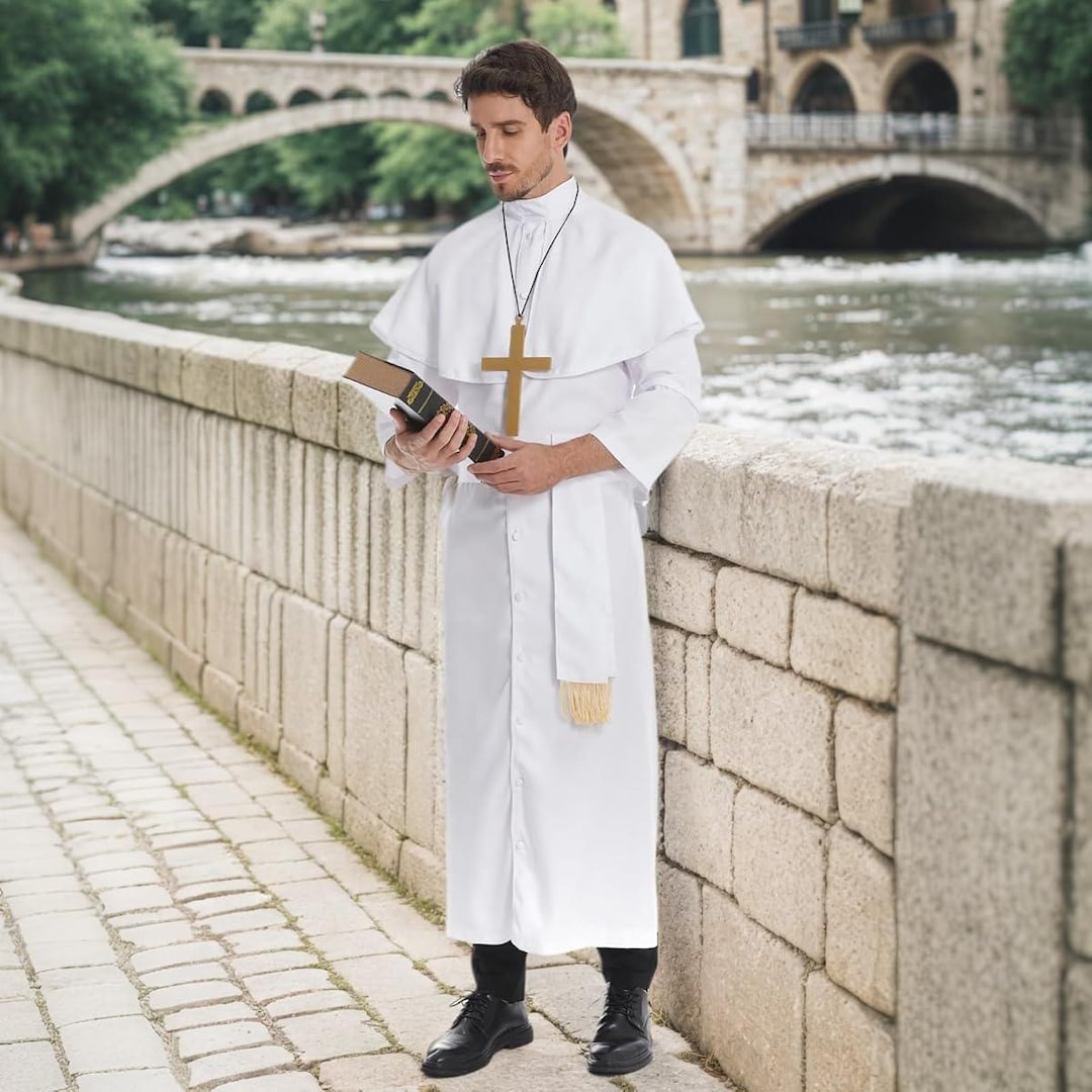 Dominican Robe White Cotton Priest Robe – Traditional Clergy Cassock With Shoulder ...