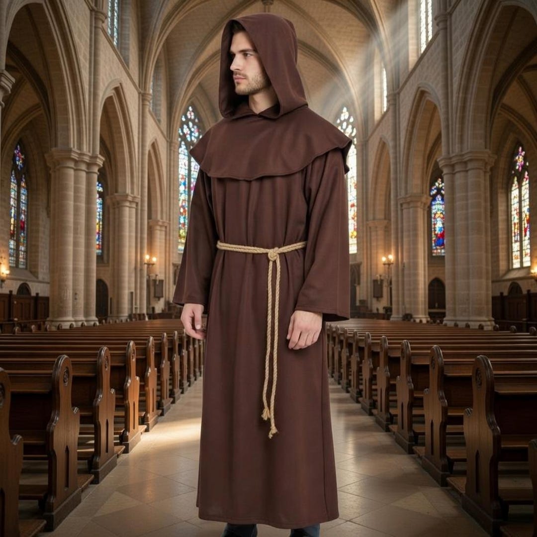 Medieval Monk Robe Brown Cotton Hooded Friar Costume Renaissance LARP ...