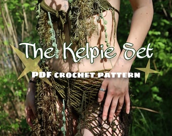 Patrón de ganchillo del conjunto Kelpie: Bralette para principiantes, top de festival, pañuelo para la cadera (patrón en PDF)
