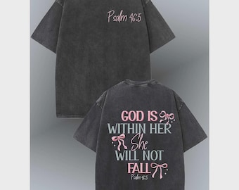 Camiseta de algodão lavado, Salmo 46:5, camiseta da fé, camiseta vintage oversized unissex.
