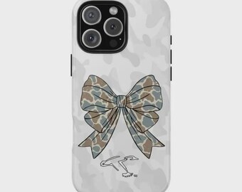 Capa para iPhone com estampa de laço camuflado, capa protetora fosca, capa resistente Coquette