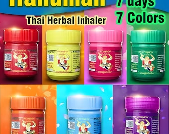 Hanuman Thaise kruideninhalator - 7 dagen 7 kleurencollectie - traditionele etherische olie Yadom