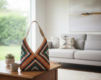 Padrão de Bolsa de Crochê Boho Grandma Square, Bolsa de Ombro (Padrão em PDF)