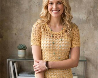 Molde em PDF para camiseta de crochê de verão | Blusa leve | Camiseta de crochê fácil
