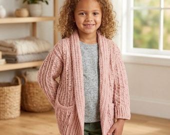 Cardigã de crochê infantil | Modelo de suéter infantil fácil em PDF | Jaqueta de crochê aconchegante
