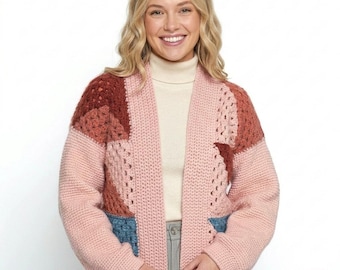 Cardigã Grandma Square em PDF | Padrão de Cardigã de Crochê | Suéter Boho de Crochê | Jaqueta de Crochê Fácil