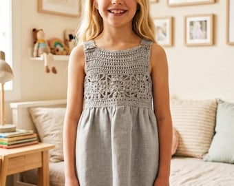 Molde de crochê para vestido de bebê estilo boho • Vestido infantil floral de linho (Download em PDF)
