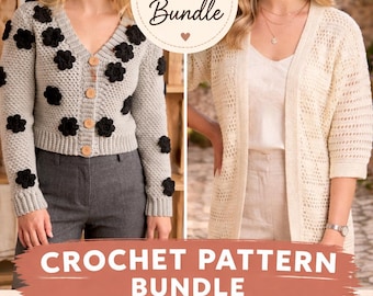 Pacote de padrões de crochê em PDF | Cardigã e quimono | Conjunto de crochê 2 em 1 | Padrão de suéter boho | Crochê moderno e fácil