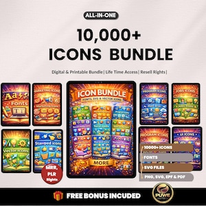 10000+ Icons bundle | Vector icons, svg files, fonts | instant download | PLR MRR Rights