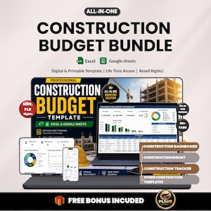 Byggbudgetpaket | byggexcel, projektbudget, byggbudgetspårare, byggkostnader, ekonomi | MRR PLR-rättigheter