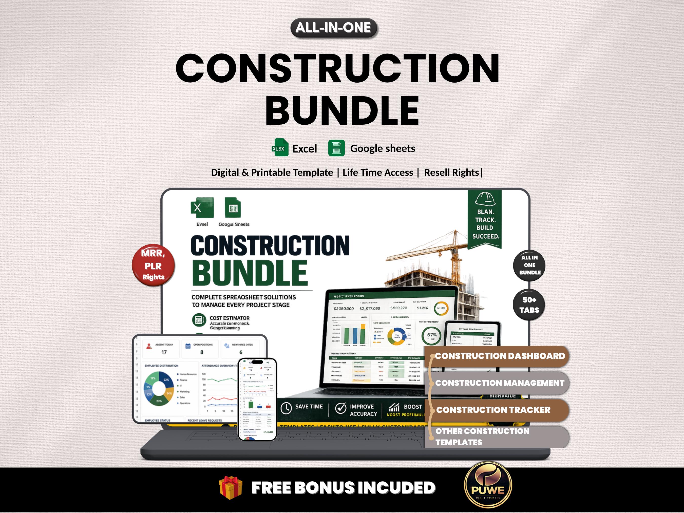 Construction Bundle | Excel Template & Google Sheets | Construction ...