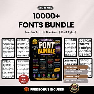 10000+ Font bundle | Fonts Pack, Sans Serif Font, Script Fonts, Vintage Fonts, TTF Fonts, Font Collection, Digital Download | PLR MRR Rights