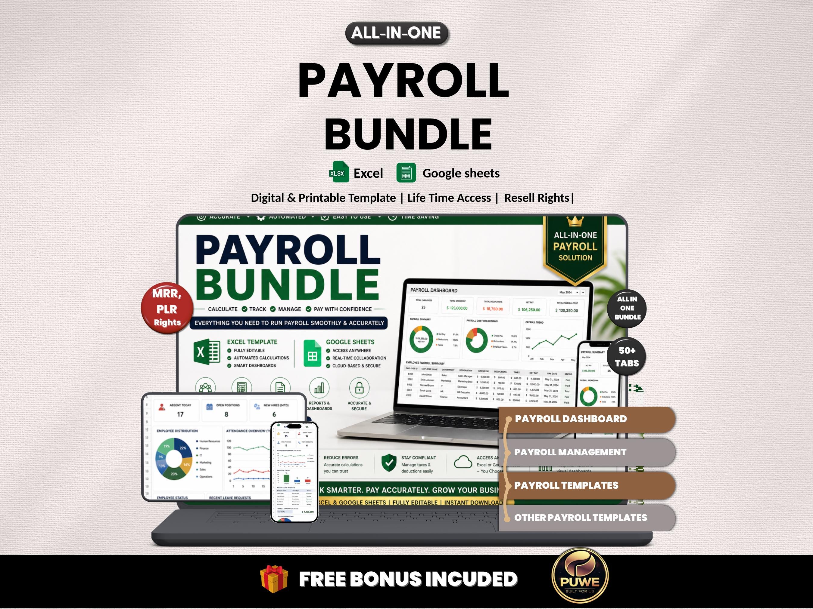 Payroll Bundle | Excel Templates & Google Sheets | Payroll Template ...