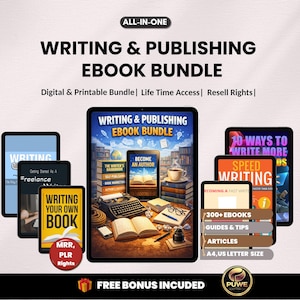 300+ Writing and Publishing eBook Bundle | Author Resources, Writing Guides and Self-Publishing | Workbook| PLR and MRR Rights