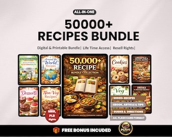 50 000+ receptpaket | Kokbokspaket | Digitala receptböcker | Redigerbara e-böcker | Recept och näring | PLR MRR-rättigheter
