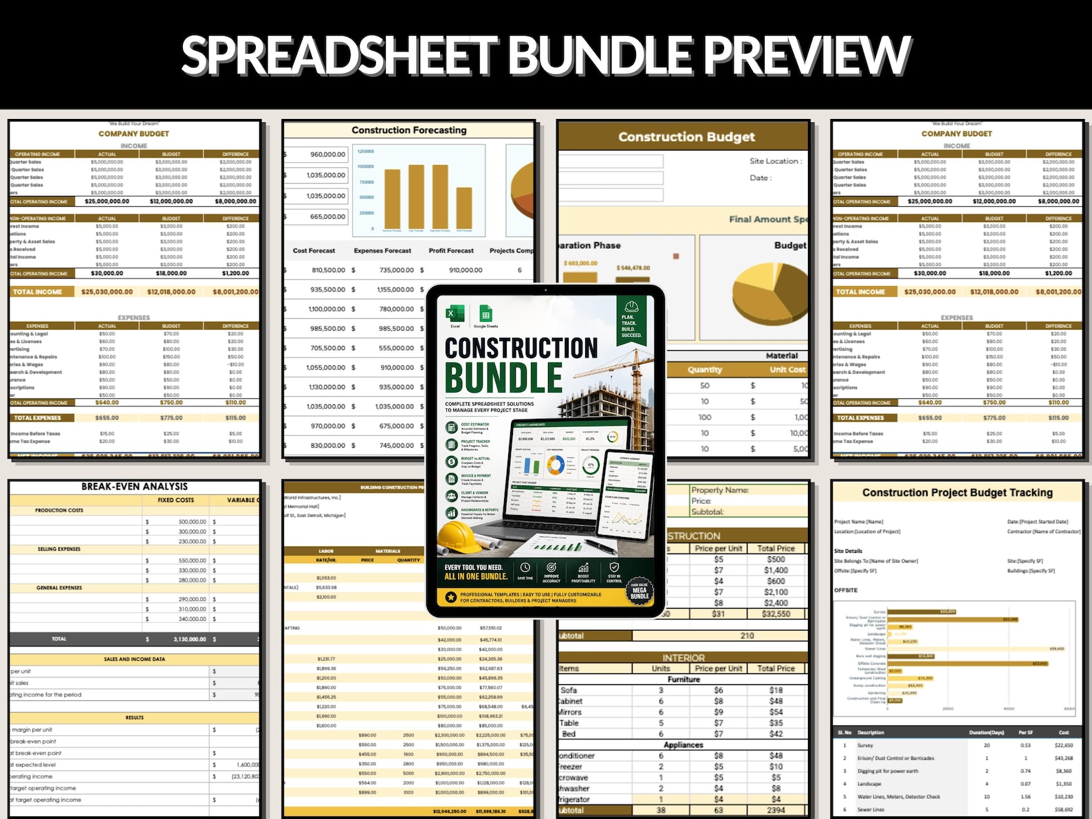 Construction Bundle | Excel Template & Google Sheets | Construction ...