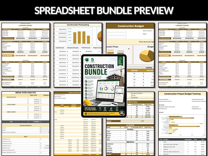 Construction Bundle | Excel Template & Google Sheets | Construction ...