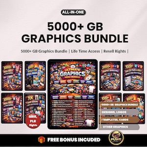 5000+GB Graphics Bundle | | Logo, Creative Assets | T-Shirt Designs, Templates | Icons, Cards | Adobe Indesign, Banners | PLR MRR Rights