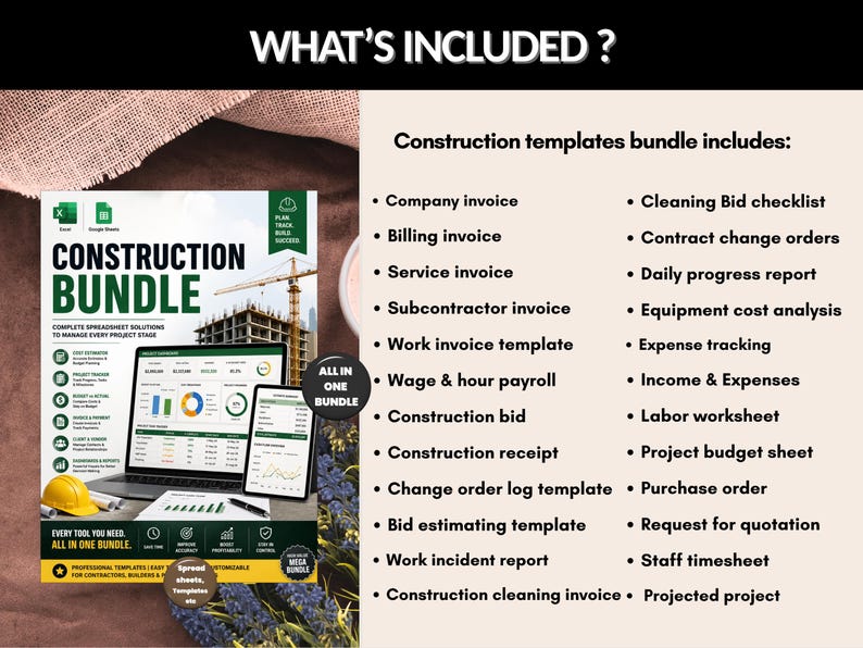 Construction Bundle | Excel Template & Google Sheets | Construction ...