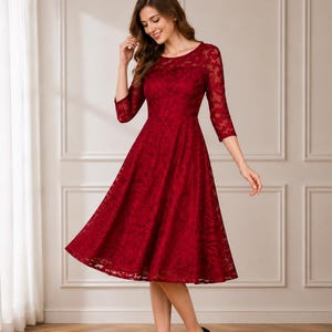red lace knee length dress Midi CL_inv_8.6654