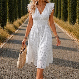 Boho White Lace Midi Dress - Etsy