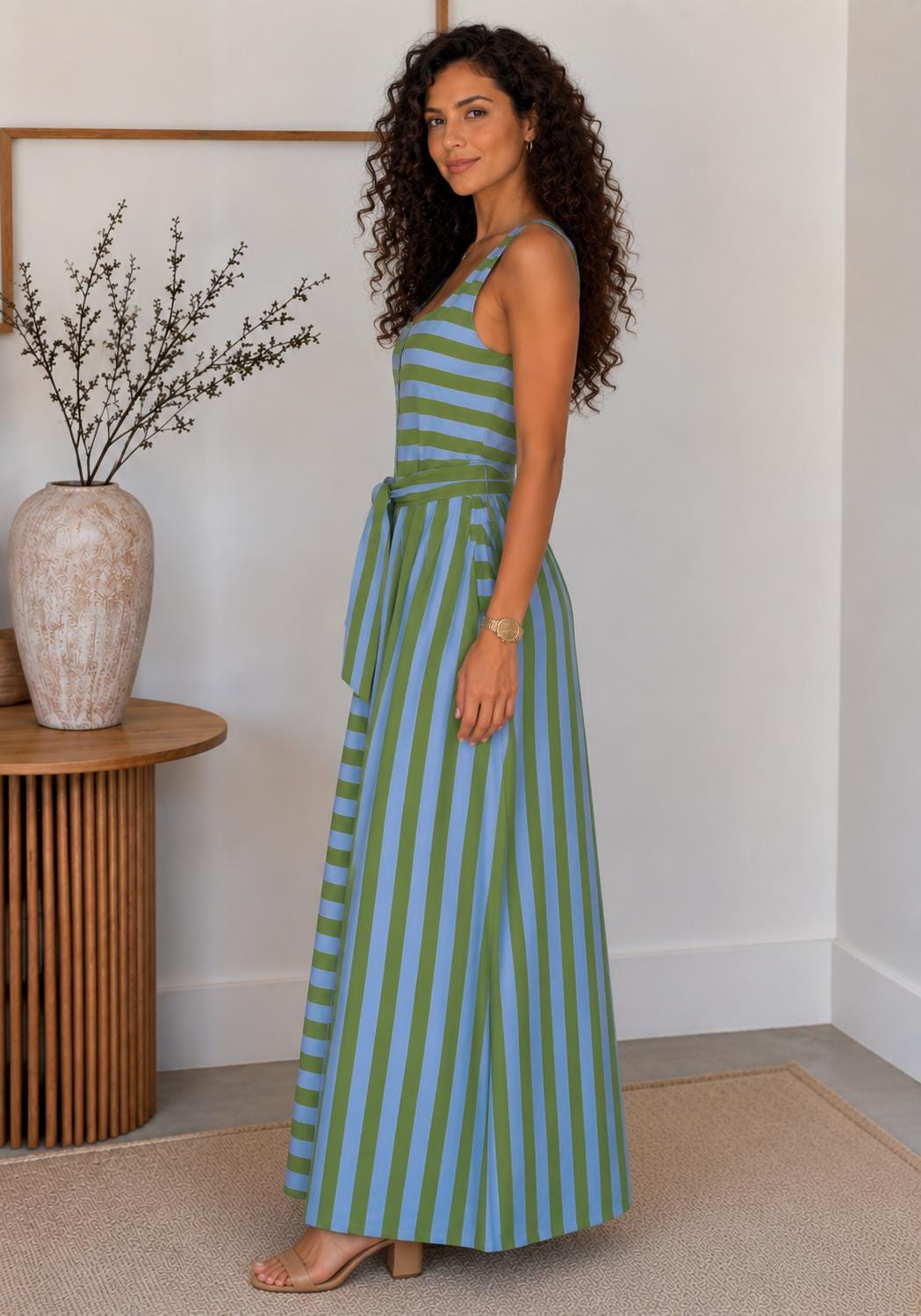 prom blue dresses Dusty Cross-Back Plunge V Ruffle Maxi Dress AGSS26 Material[color]:Walnut designed to make a Short Sleeve Modest Summer