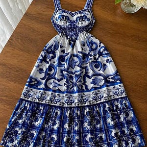 Blue Porcelain Print Dress - Etsy Blue Porcelain Print Dress - Etsy