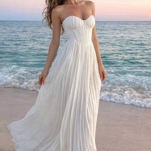 Pleated Maxi White Dress - Etsy
