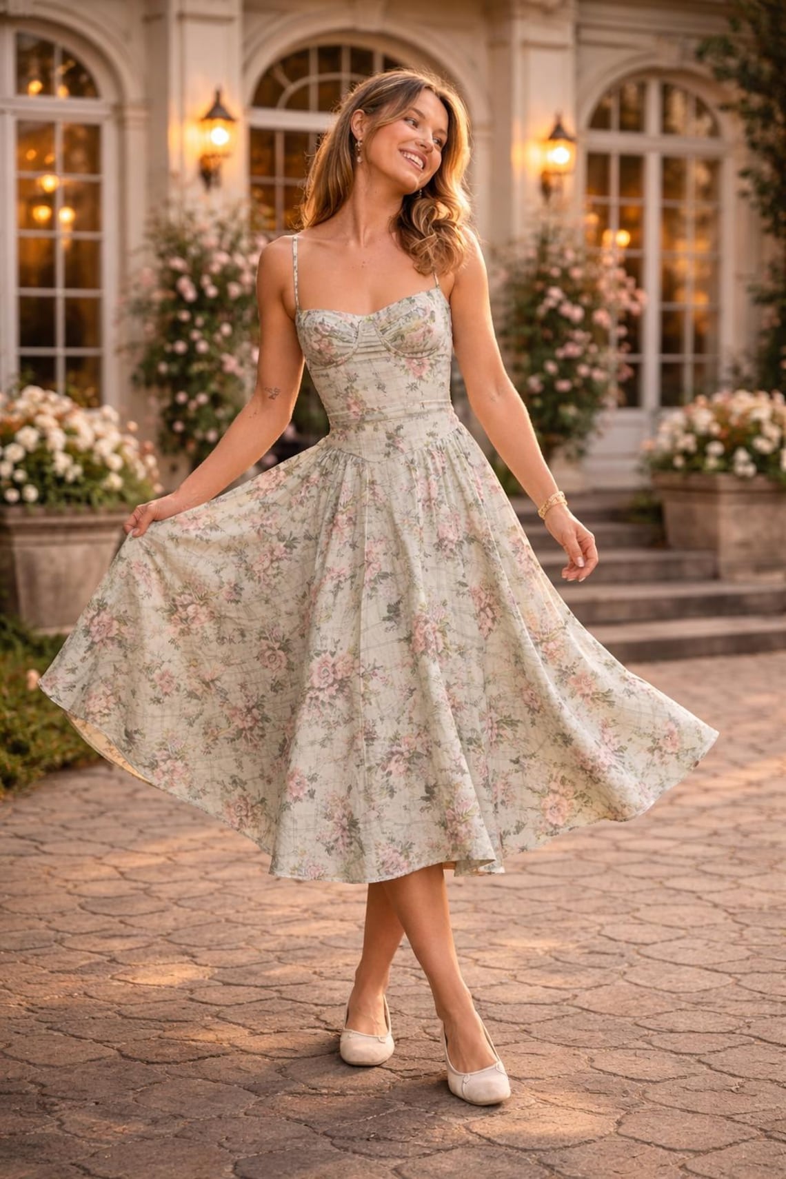 Floral Corset Midi Dress 25% Off – Cottagecore A-Line Prairie Summer Sundress -limited production image 1