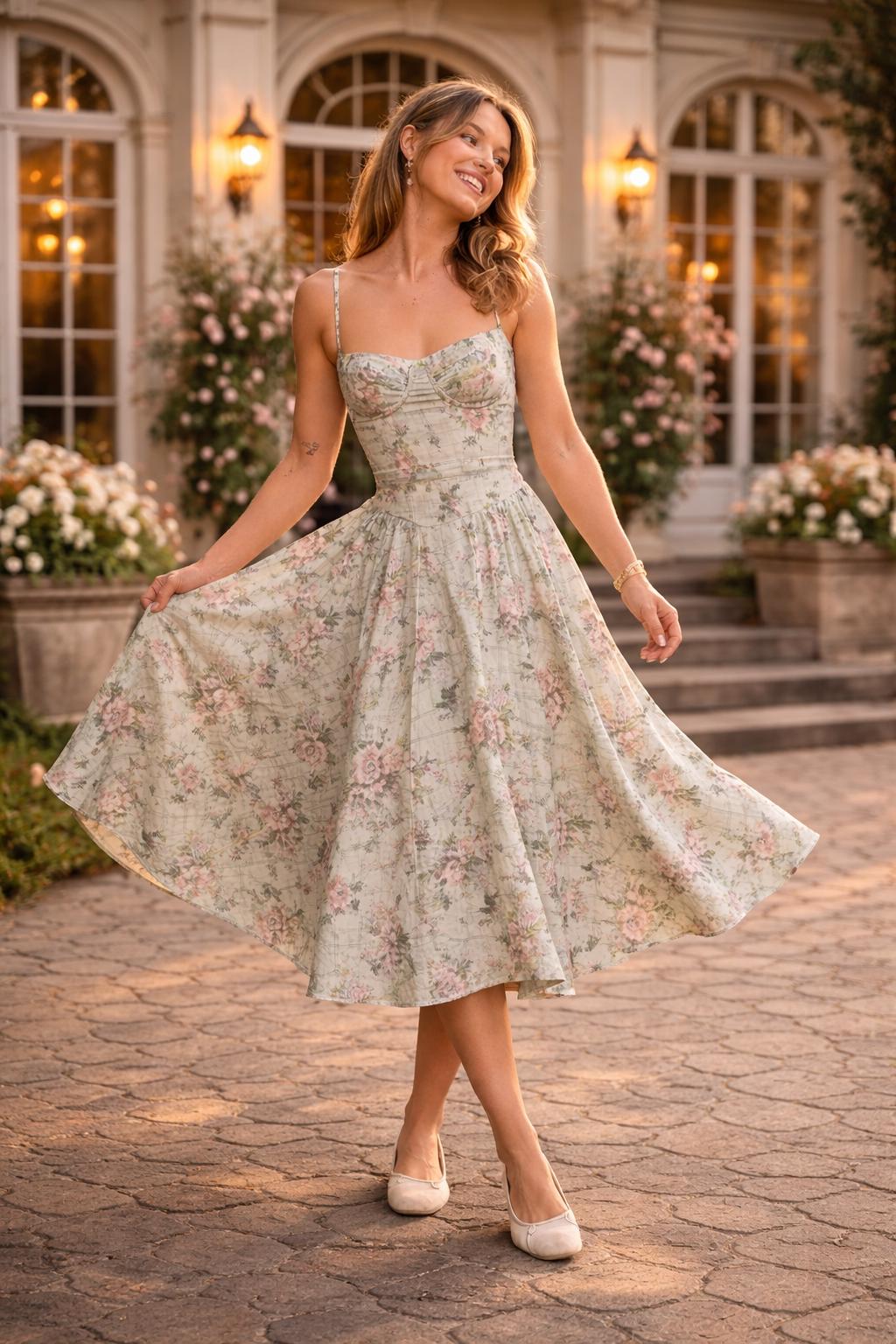 corset style floral dress Floral Corset Waist Dress
