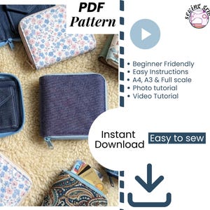 Mönster för sömnad av reseplånbok med dragkedja: Handledning för korthållare, myntväska (PDF-nedladdning)