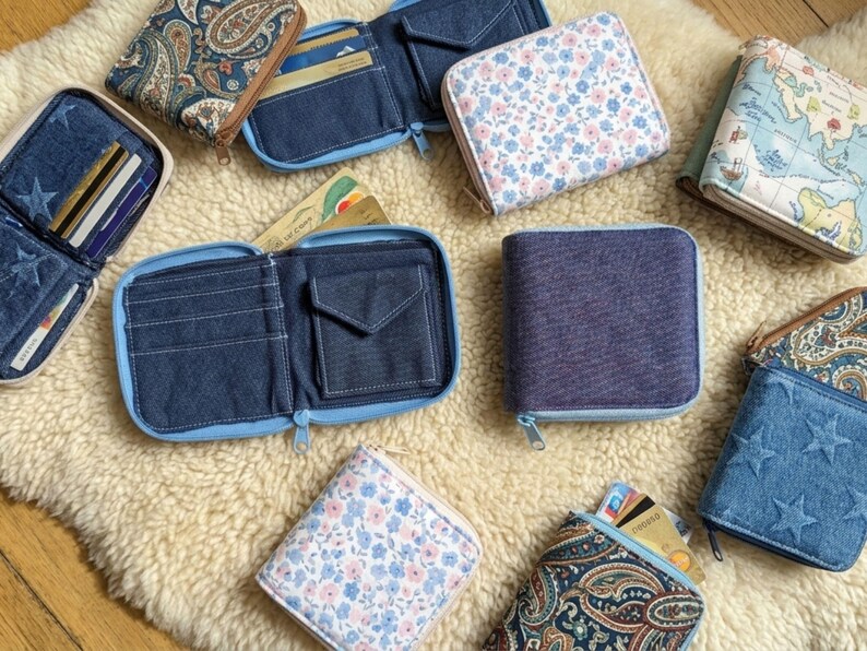 Zip Wallet Pattern Zippered Travel Wallet Sewing Pattern: Card Holder, Coin Purse Tutorial ...