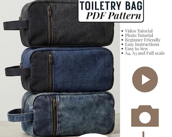 Kulturtasche Schnittmuster PDF | Reise Dopp Kit | Kosmetiktäschchen Digital Download | Video-Anleitung