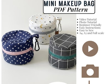 Runder Reisebeutel Schnittmuster PDF | Mini Make-up-Tasche | Kreis Schmuck Etui | Anfängerfreundlich
