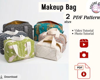 Damen Make-up Tasche Schnittmuster, DIY Reißverschluss-Beutel Nähanleitung, 2 Größen (PDF Download)
