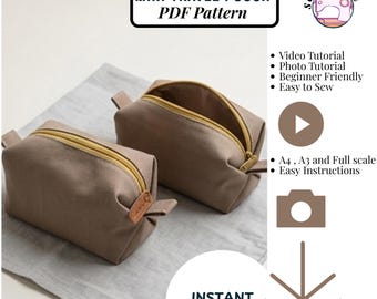 Mini-Tasche mit Reißverschluss Digitales Schnittmuster | PDF Herunterladen | Minimalistisches Make-up Taschenmuster | Reiseutensilien