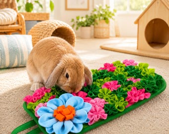 Rabbit Enrichment Toy, Snuffle Mat for Rabbits & Guinea Pig, Small Animal Foraging Mat, Boredom Relief Toy, Slow Feeding Mat