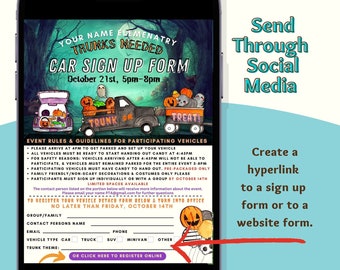 Editable Trunk Or Treat Car Sign Up Registration Form, PTA PTO, Invitation Printable Halloween Flyer, Community Church Event Sign Up Sheet
