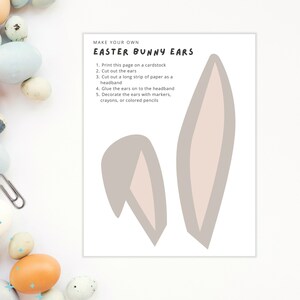 Puede incluir: Plantilla imprimible para hacer orejas de conejo de Pascua. La plantilla incluye dos orejas de conejo con una oreja interior rosa claro y una oreja exterior gris. Se incluyen instrucciones para cortar las orejas y la diadema y decorarlas con marcadores, crayones o l&aacute;pices de colores.