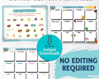 Kids Yearly Calendar Printable, Printable Calendars, Undated School Calendar, PTA PTO Monthly Activities Calendar / Instant Download