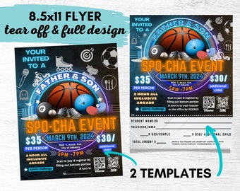 PTA Father Son Editable Invitation, Editable Form, Gamer Boy Sports Theme, Printable Handout, School Fundraiser Event, PTO Edit In Canva
