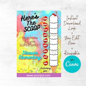 PTA PTO Membership Editable Poster, Ice Cream Thermometer Tracker, Banner,  24x36 inches Poster, School Fundraiser, Activity
